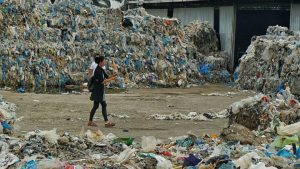 Piles of imported plastic wastes at a closed-down illegal plastic recycling factory in Jenjarom. Malaysia.