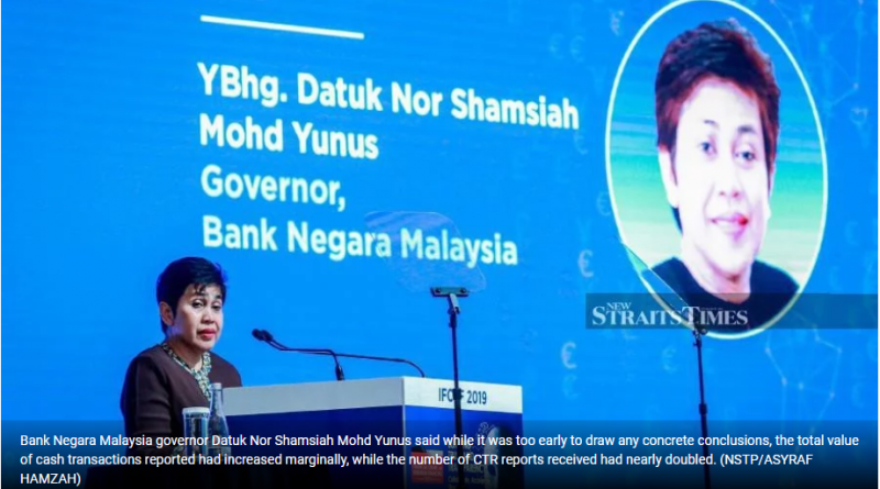 Bank Negara receives over 5mil CTRs valued at RM483bil in nine months to September