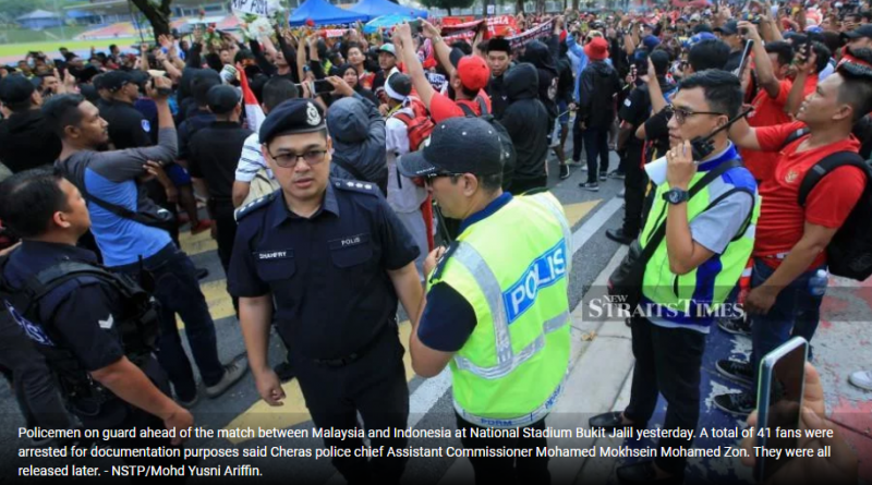 Police detain 41 football supporters after Malaysia v Indonesia match