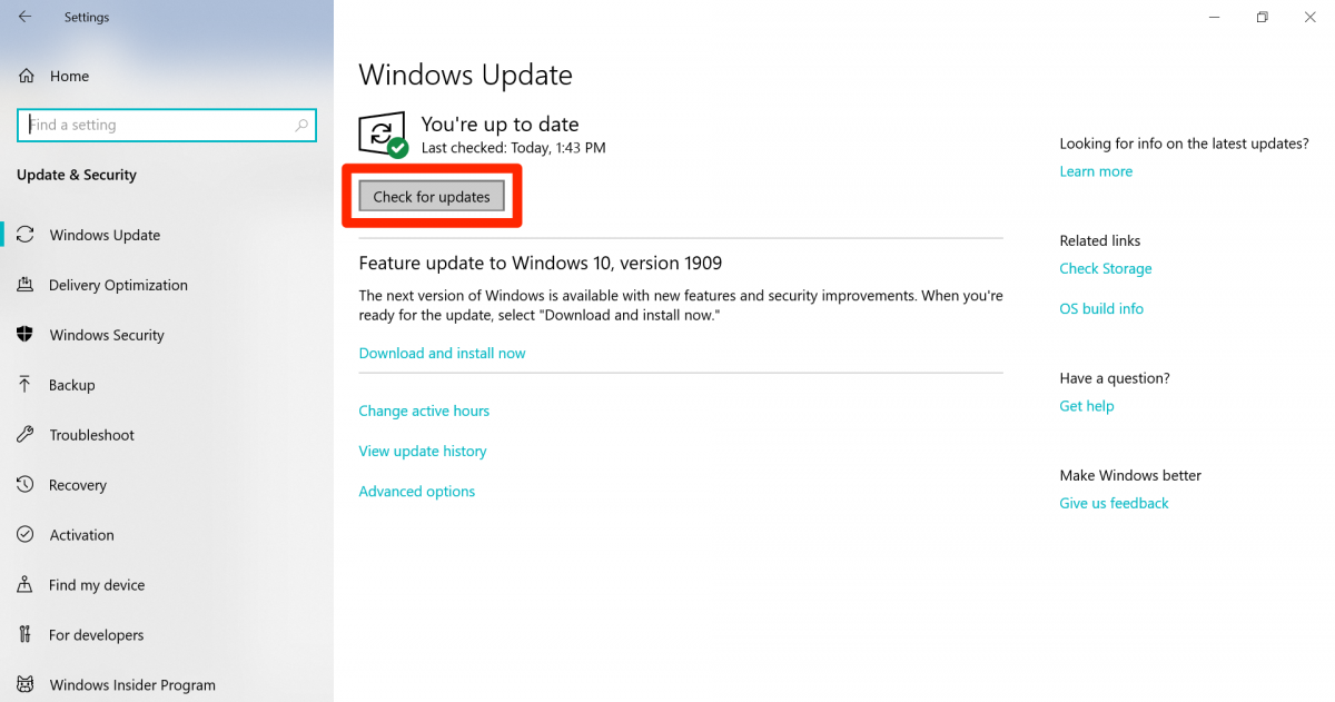 How to manually check for updates on a Windows 10 computer and install them