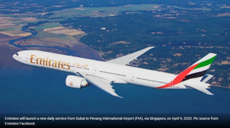 Emirates to begin Penang flights in April