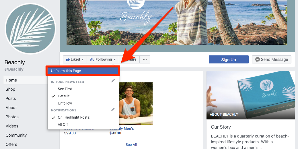 How to unfollow a page on Facebook using a computer or mobile device