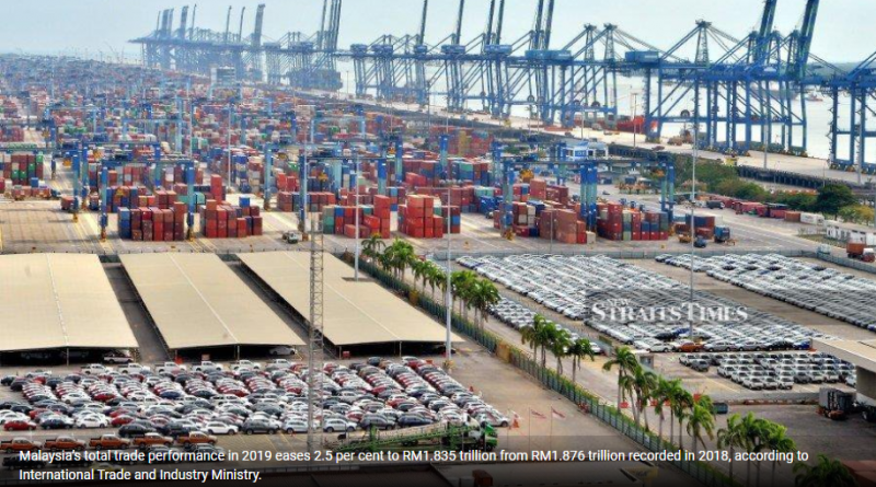 Malaysia's total trade eases 2.5 pct to RM1.83 trillion in 2019